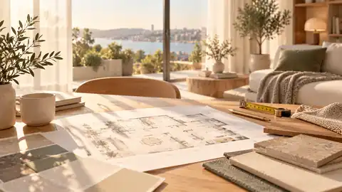 Ev tasarımı ve iç mekân planlamasını temsil eden görsel